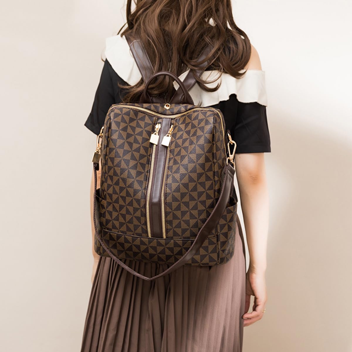 SONARIN Moderno Bolso Mochila Mujer,Multiusos Vintage Mochila Damas con Monedero Mochilas Casual Bolso de Mano,Bolsa de Hombro Convertible para Viaje Escolar Trabajo(Café)
