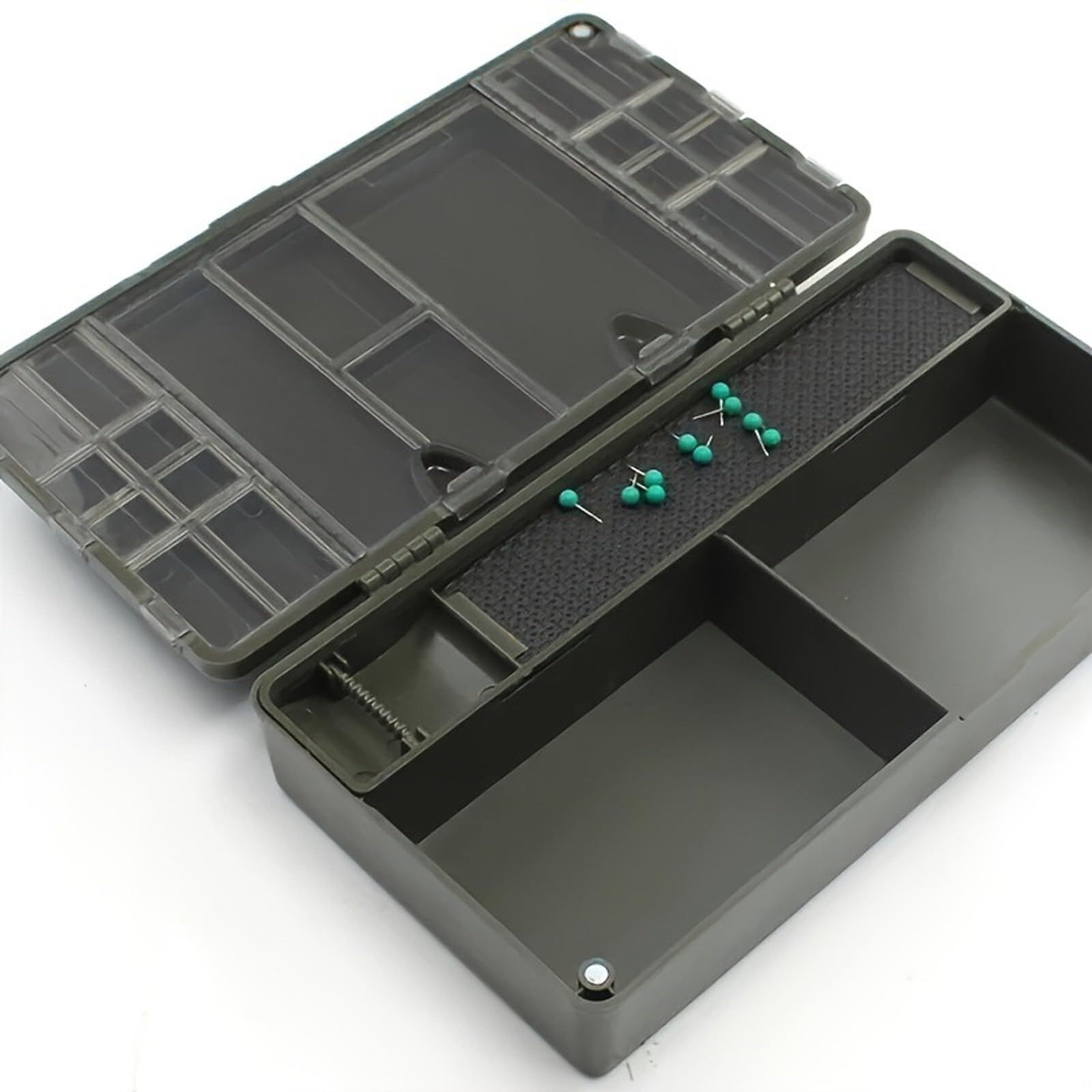 Caja de aparejos de pesca con pasador de aparejo, caja de almacenamiento de aparejos de pesca, contenedor de accesorios de pesca, caja de almacenamiento fácil de transportar