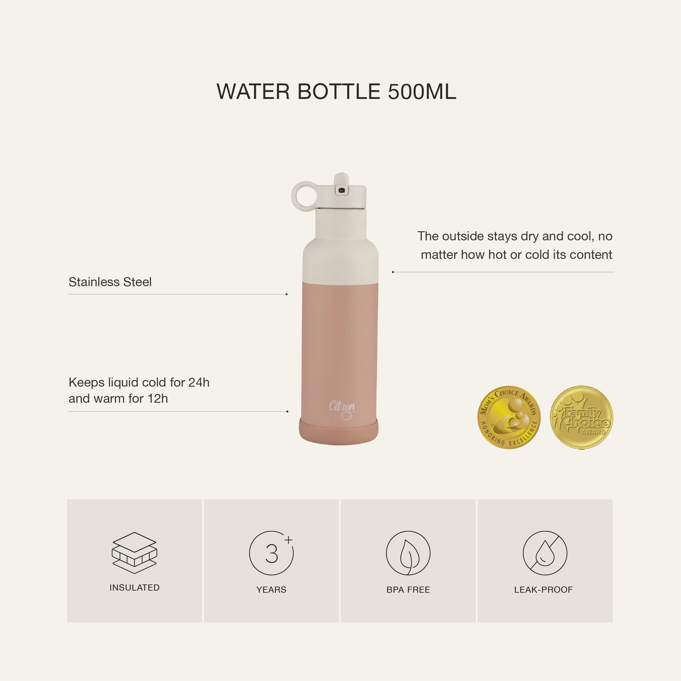 Gourde Isotherme 500ml Citron Pink Blush