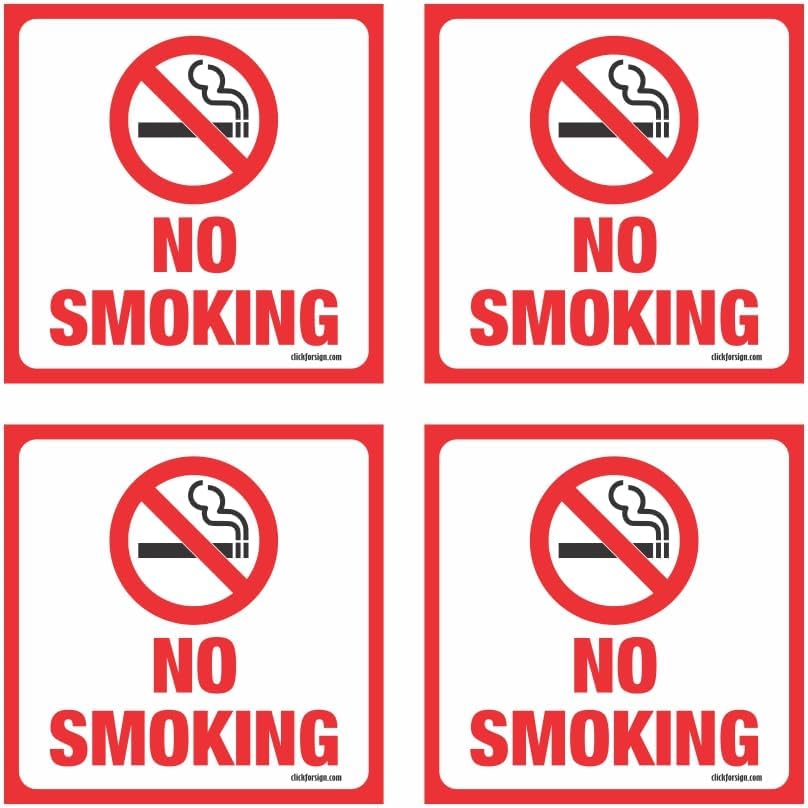 Weather Resistant Long Lasting UV Protected No Smoking Sign Stickers (5.5 x 5.5 inch)- Pack of 4