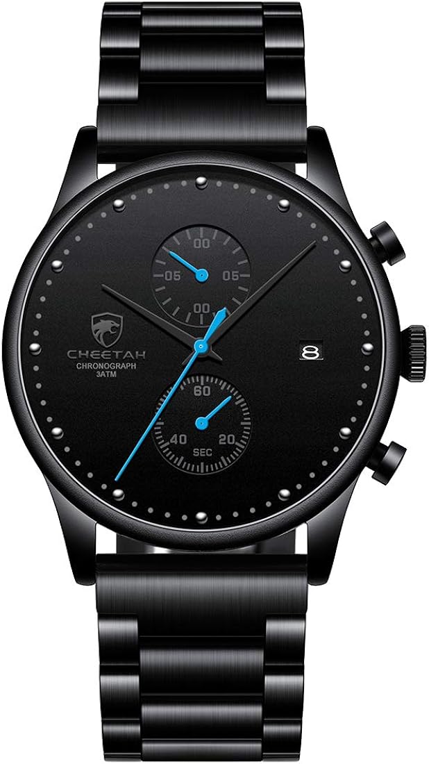 CHEETAH Mens Watches Stainless Steel 3ATM Waterproof Chronograph Auto Date Analog Quartz Fashion Minimalist Wrist Watch for Men