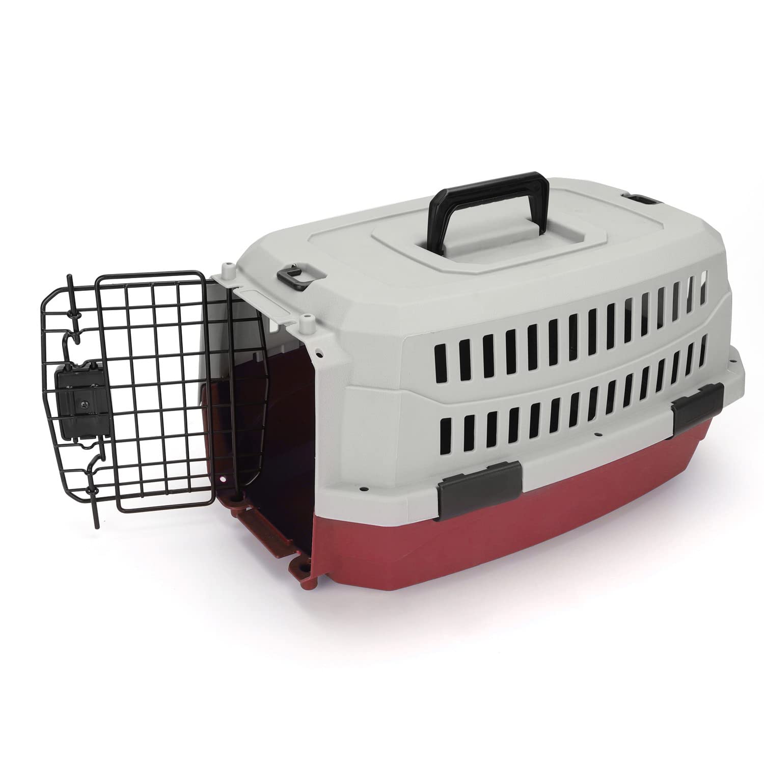 Nobleza - Transportin Gato Perro Pequeño, Transportin para Gatos Perro Portátil y Transpirable, Mascotas Perros Gatos Accesorios, Transportín de Plástico, 47x31x26 CM, Rojo & Gris