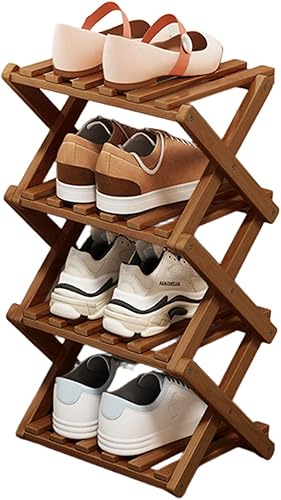 Simcat Zapatero de madera plegable, organizador de zapatos para espacios pequeños, estante independiente para entrada, dormitorio, garaje (4