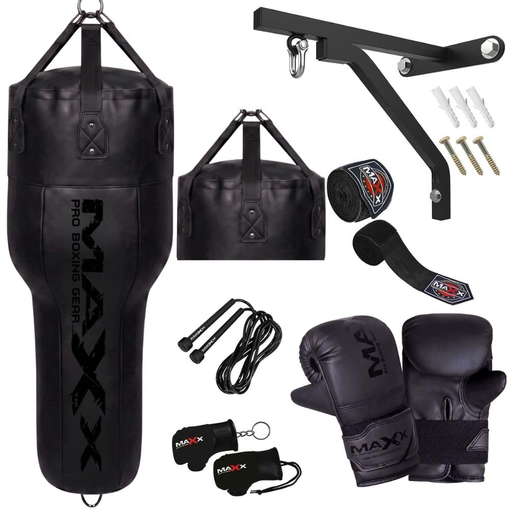 MAXX 4FT Angled Uppercut Heavy Punch Bag (Filled) – Boxing Body Bag for Uppercuts & Hooks, Durable Rexine Leather, Approx. 25kg, Zip-Top Adjustable Filling