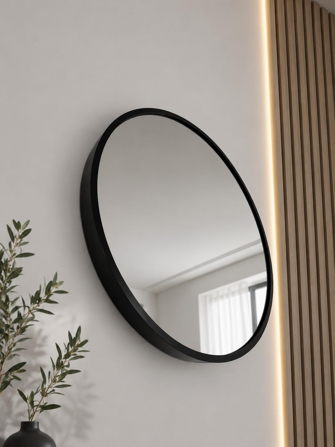 spot on dealz 40cm Black Wall Mirror for Living Room, Bedroom & Hallway – Decorative Modern Home Accent Mirror