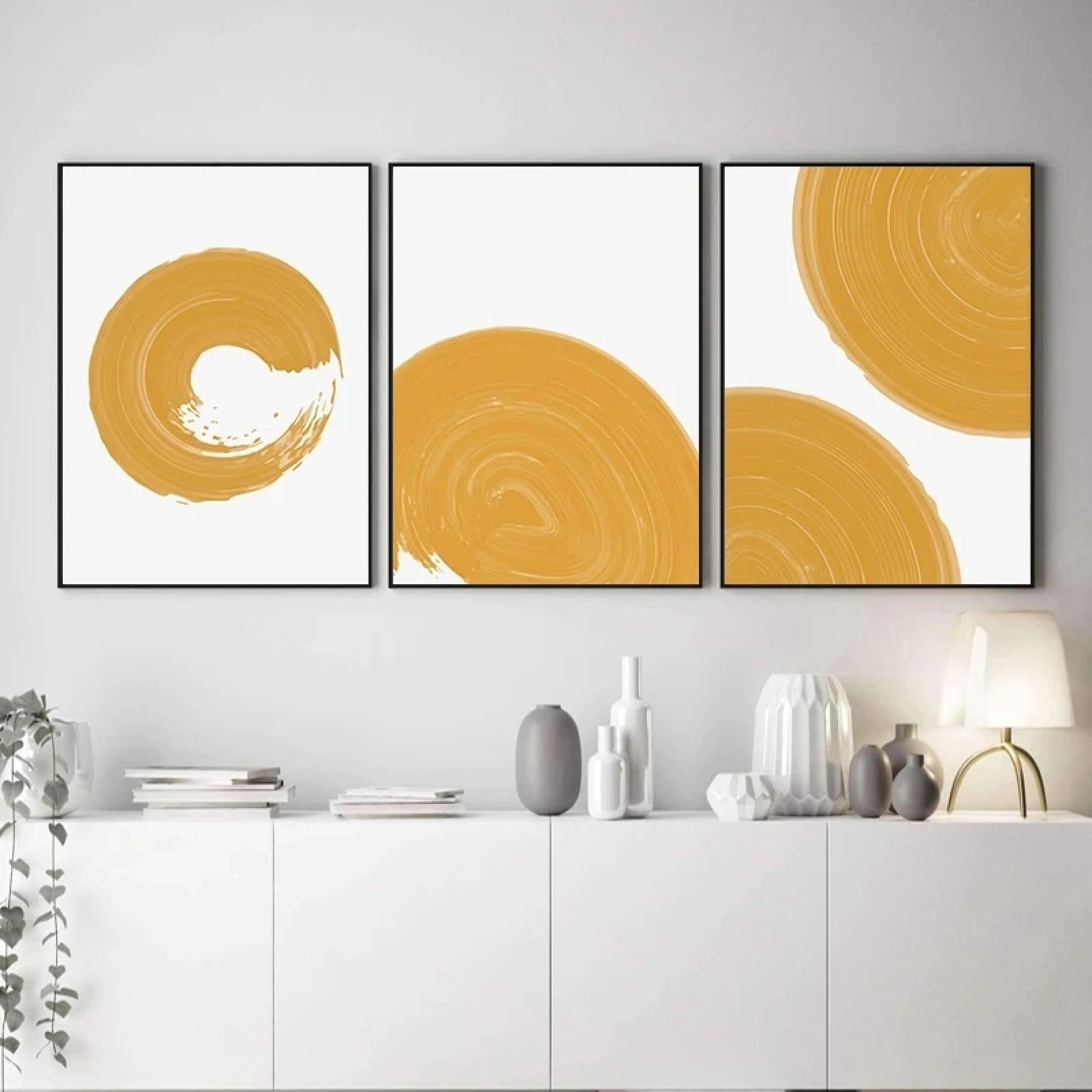 Toile abstraite yoga méditation orange jaune triptyque moderne 50x70 - 8