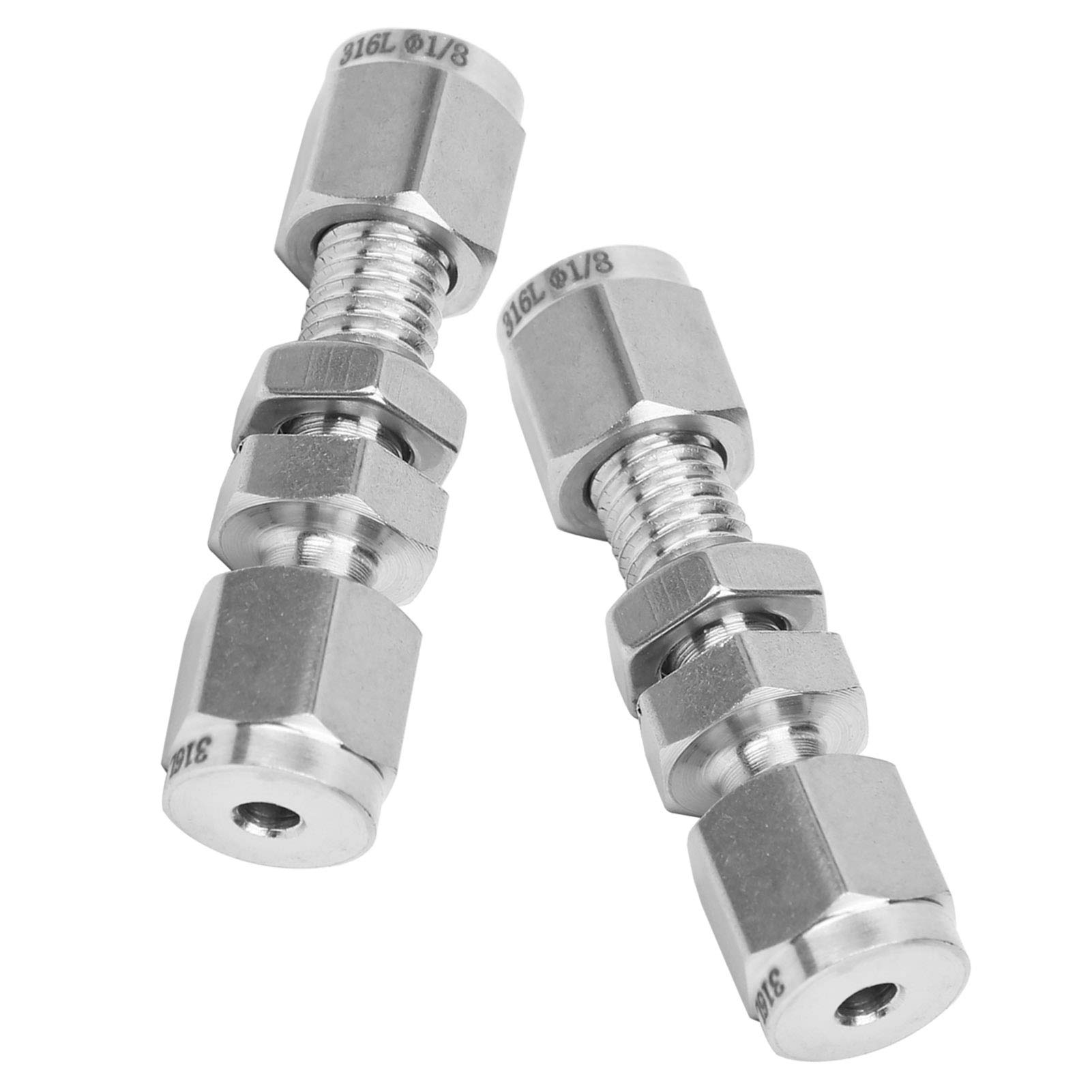 2Pcs 316 Stainless Steel Bulkhead Connector, Double Ferrule Plate Fitting Joint, Installation, Pressure, Good Sealing, to (F1 / 8)