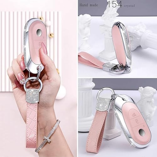 Miniatura 3 de muekzru Funda para llavero de Mercedes Benz, llavero de metal de zinc de cristal brillante para Mercedes Benz Clase S Clase E Clase E 2020-2022,