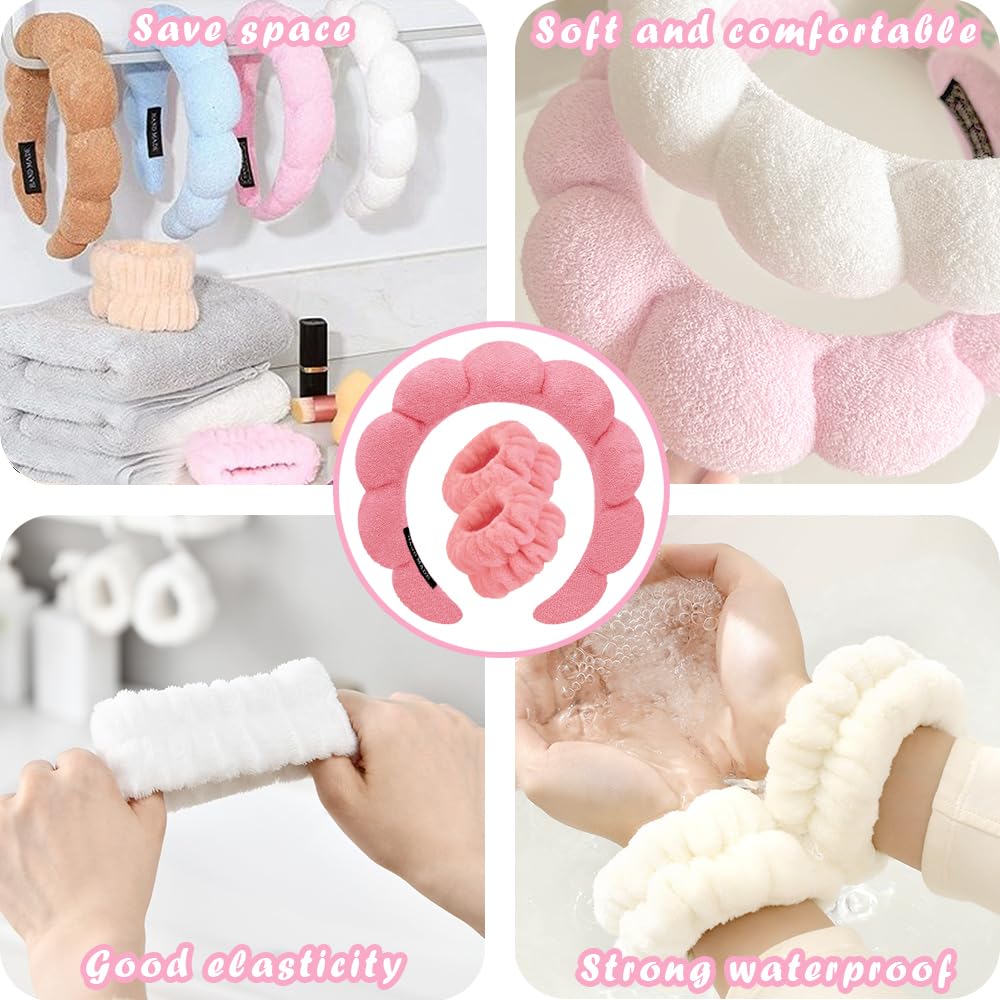 Opaski spa do mycia twarzy, zestaw na nadgarstek, gąbka, makijaż, pielęgnacja skóry, opaska na nadgarstek, bąbelki, miękki ręcznik frotte, opaska do włosów dla kobiet, puszyste, nakrycia głowy,