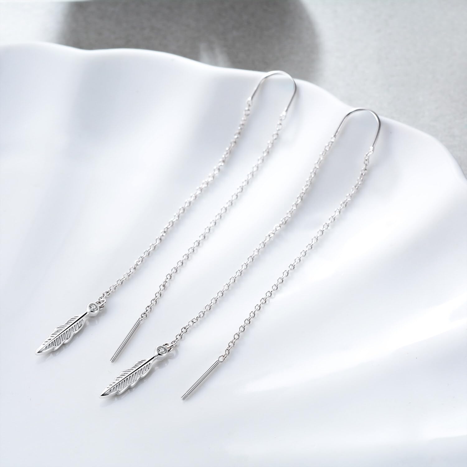 Pendientes de plumas de plata de ley, pendientes largos de plumas para mujer (pendientes de plumas).