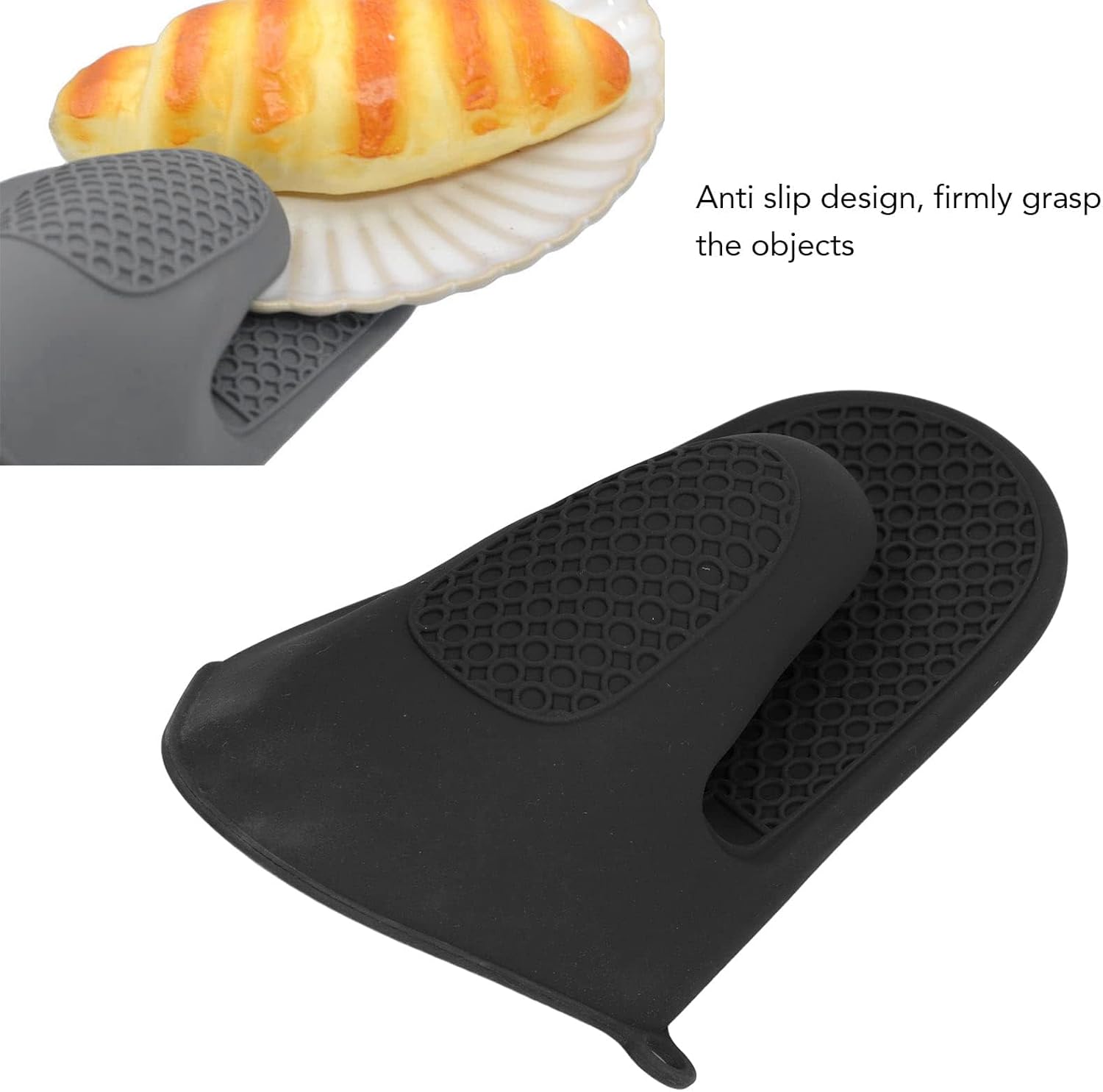 Jeanoko 2pcs Oven Mitts Mini Silicone Thickened Cooking Pinch Mitts Oven Gloves for Kitchen(Black)