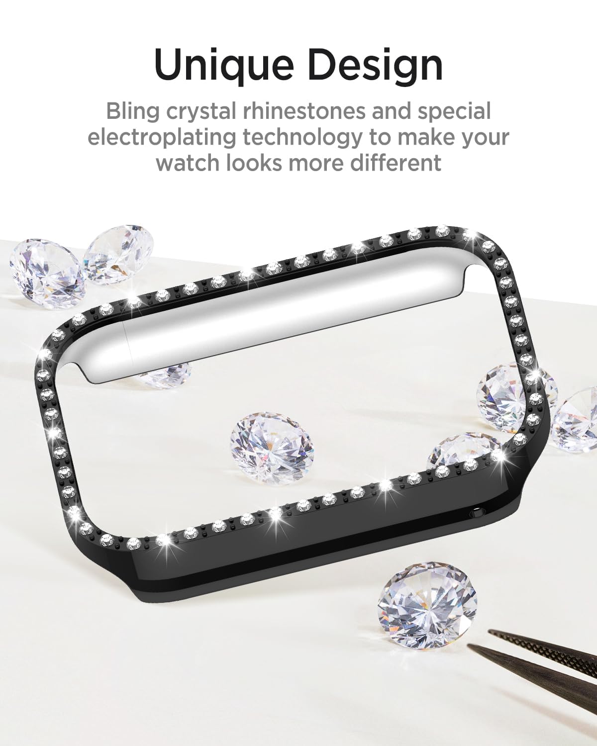 Dl3 Mobilak Bling Case Without screen protector for Xiaomi Smart Band 8 Pro, Hard PC Frame Case, Crystal Diamonds Bumper Cover for Women Girls, Slim Protective Cover for Xiaomi Mi Band 8 Pro (Black)