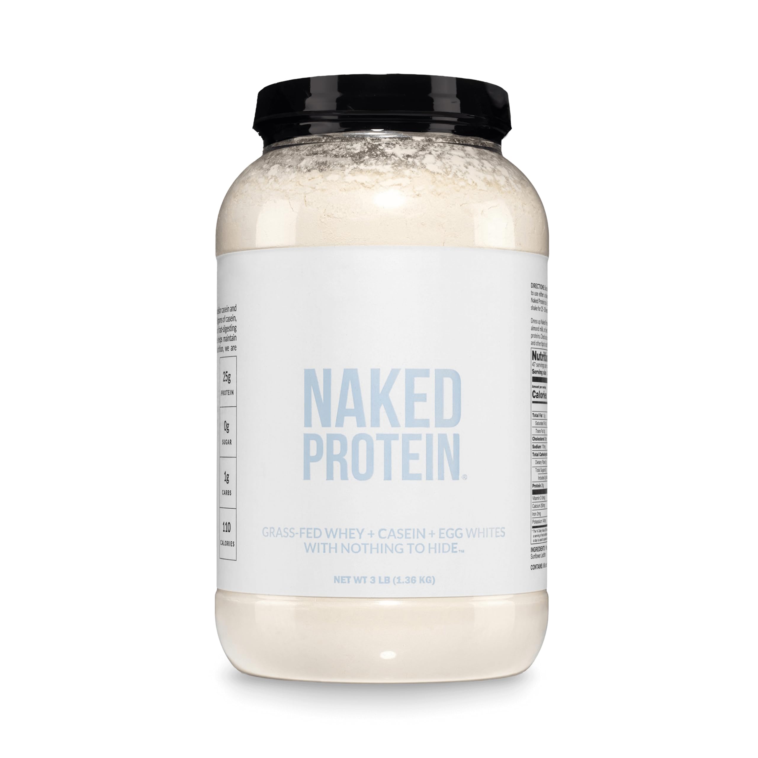 NAKED Protein Powder Blend - Whey, Casein and Egg Protein, Only 4 Ingredients, Non-GMO, No Soy, Gluten Free, No Artificial Sweeteners, Flavors Or Colors, Keto and Paleo Friendly - 3 LB Unflavored 3 Pound (Pack of 1)