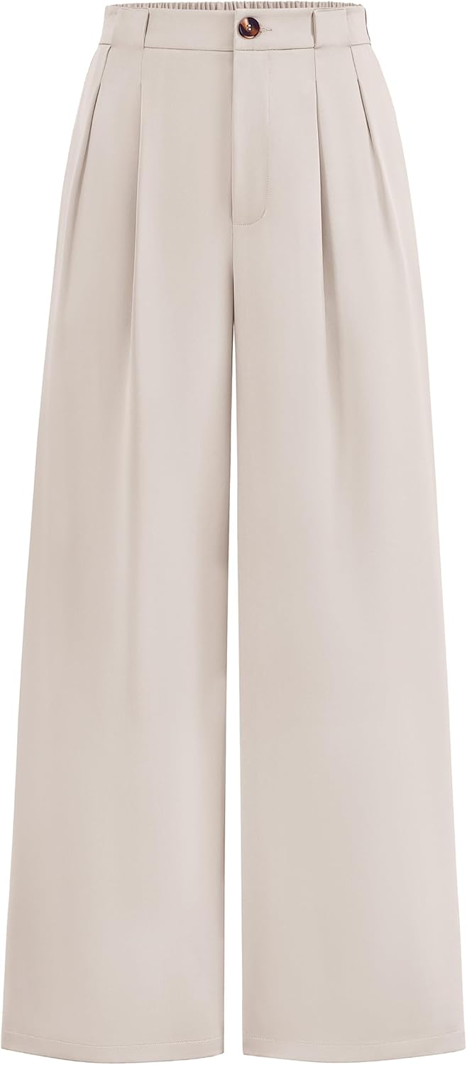 KIRUNDO Wide Leg Dress Pants for Women High Waisted Office Work Trousers Business Casual Slacks Button Flowy Palazzo Pant