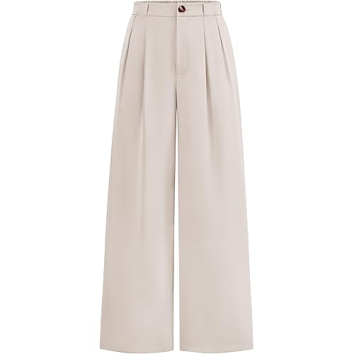 KIRUNDO Wide Leg Dress Pants for Women High Waisted Office Work Trousers Business Casual Slacks Button Flowy Palazzo Pant