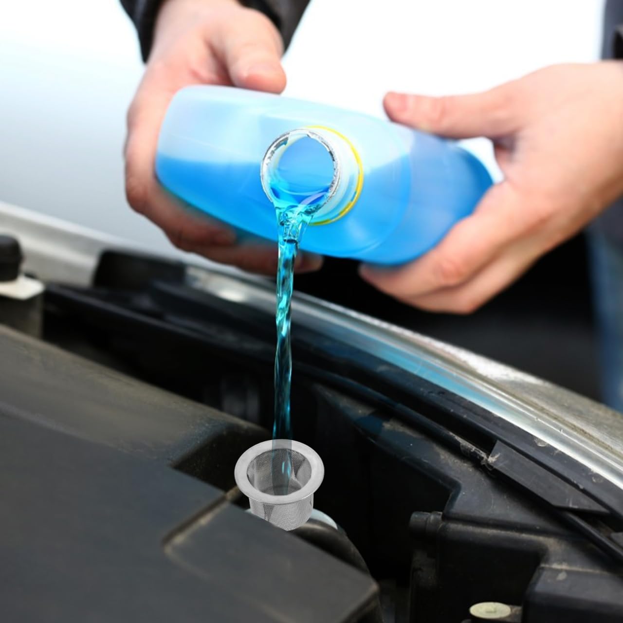 Angoily Stainless Steel Windshield Washer Fluid Filter Funnel for Car Reservoir Cup Prevents Wiper Clogs Easy Installation Compatible with Tesla - Image 3
