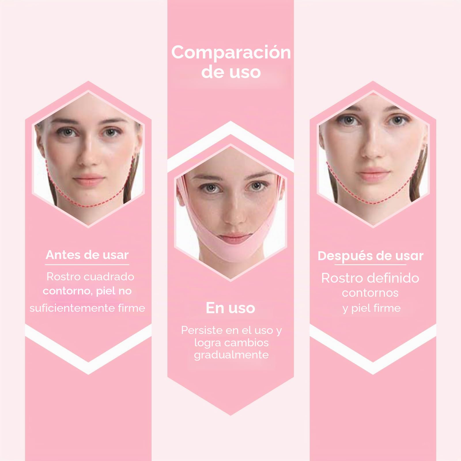 MáScaras Faciales En V, MáScara De Lifting Facial, Correa Reutilizable De Adelgazamiento Facial, Correa De Lifting Facial Ajustable En Forma De V Para Papada Y Piel Facial FláCida, Rosa