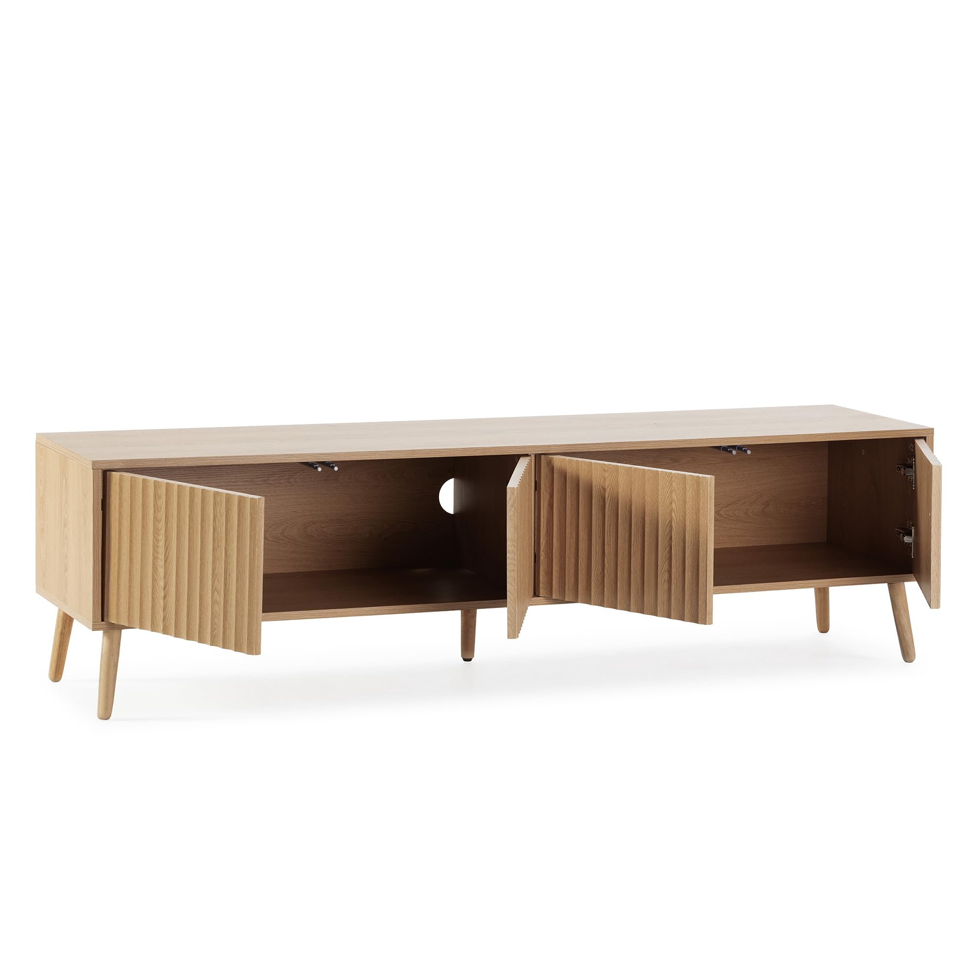 HOMN LIVING Meuble TV Lluvia 4 Portes Coloris chêne, 160 cm (Largeur) 40 cm (Profondeur) 45 cm (Hauteur)