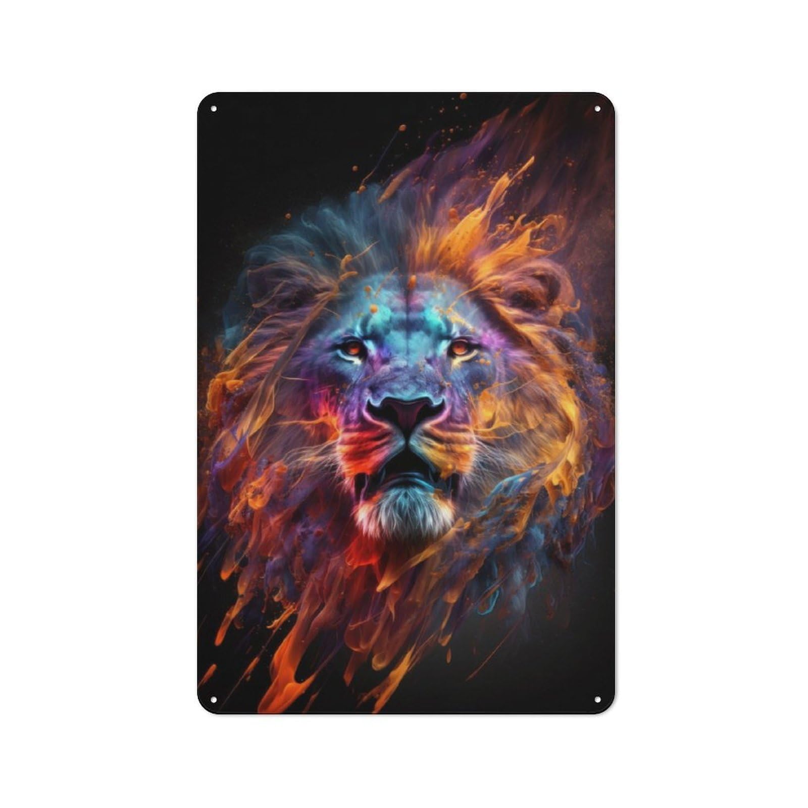 30x20cm Rustic Metal Sign with Lion Graffiti Colors for Guest Room Or Hallway, for Vintage Wall Decor Fans, for Metal Sign Collectors