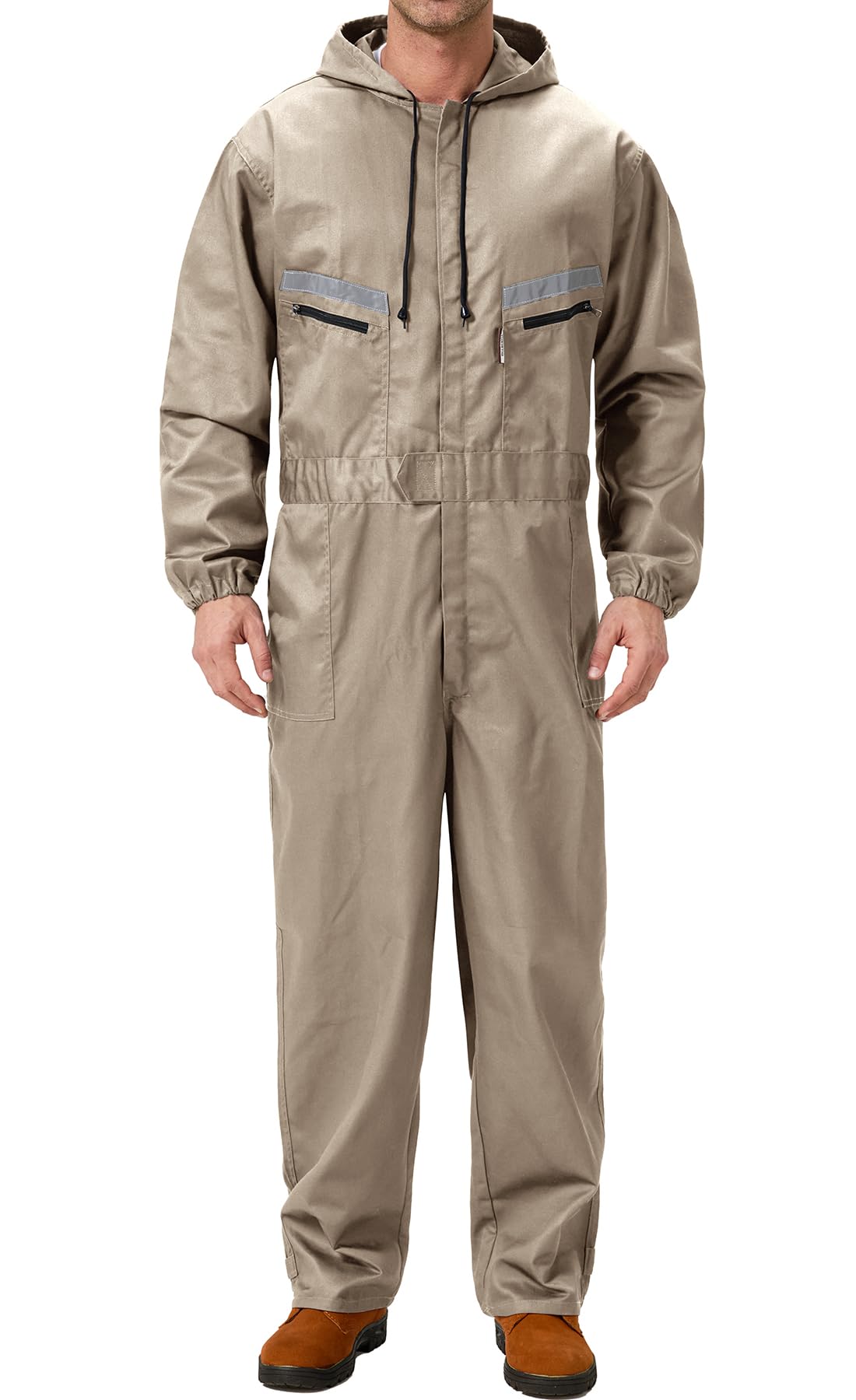 Yukirtiq Mens Work Coveralls Mechanic Hooded Overall Workwear Jumpsuits Long Sleeve Hi Viz Coverall with Zippers