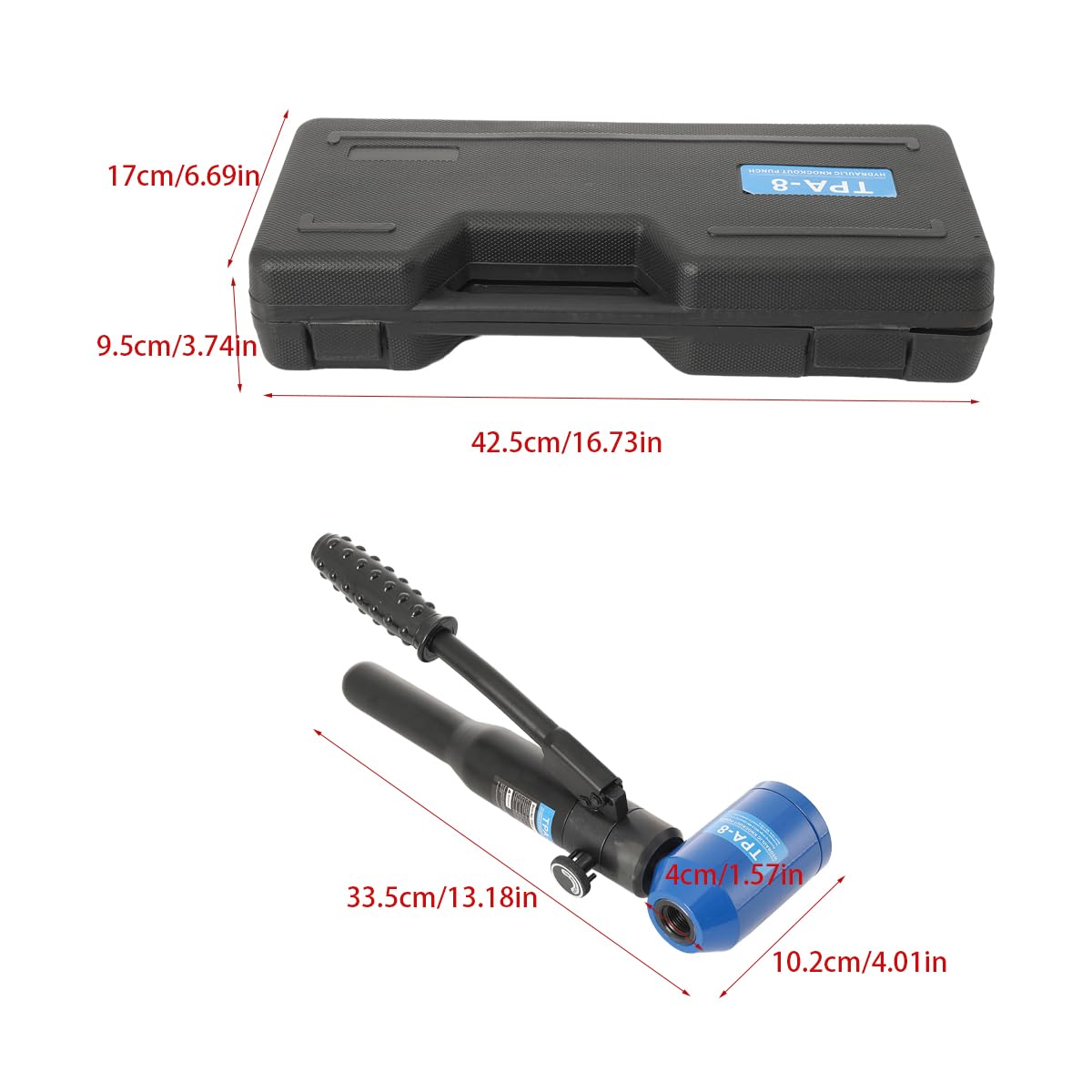 Punzonatrice Idraulica 8T con 6 Matrici 22,5–61,5 mm, Kit di Punzonatura per Lamiera e Acciaio Inox fino a 3,5 mm, Testa Rotante 360°