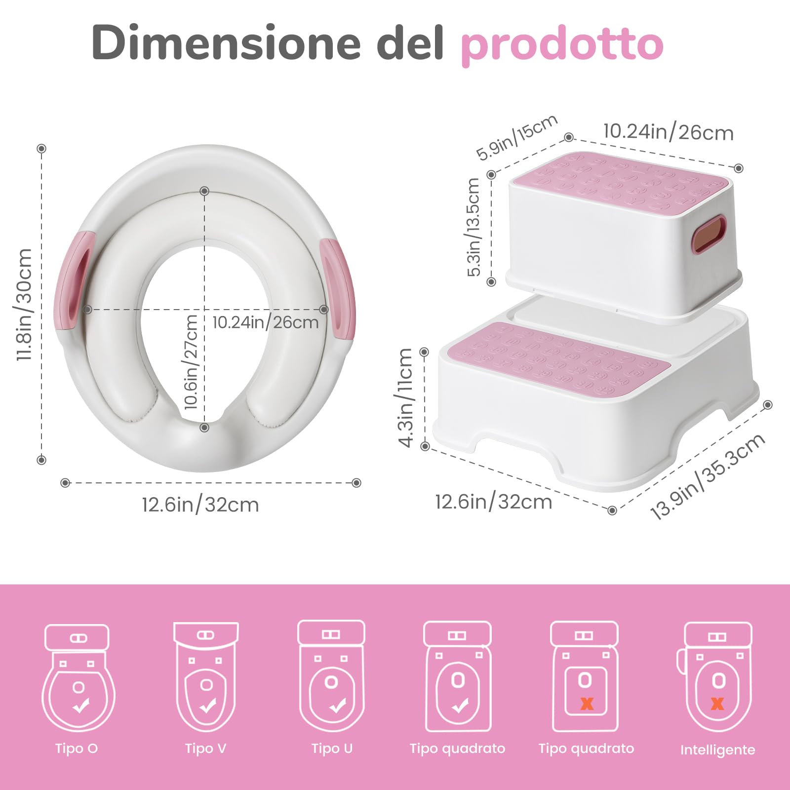 Riduttore WC Per Bambini Con Scaletta – 2 Cuscini E Spazzola Inclusi, Adatto Da 1 A 6 Anni, Grigio, Antiscivolo