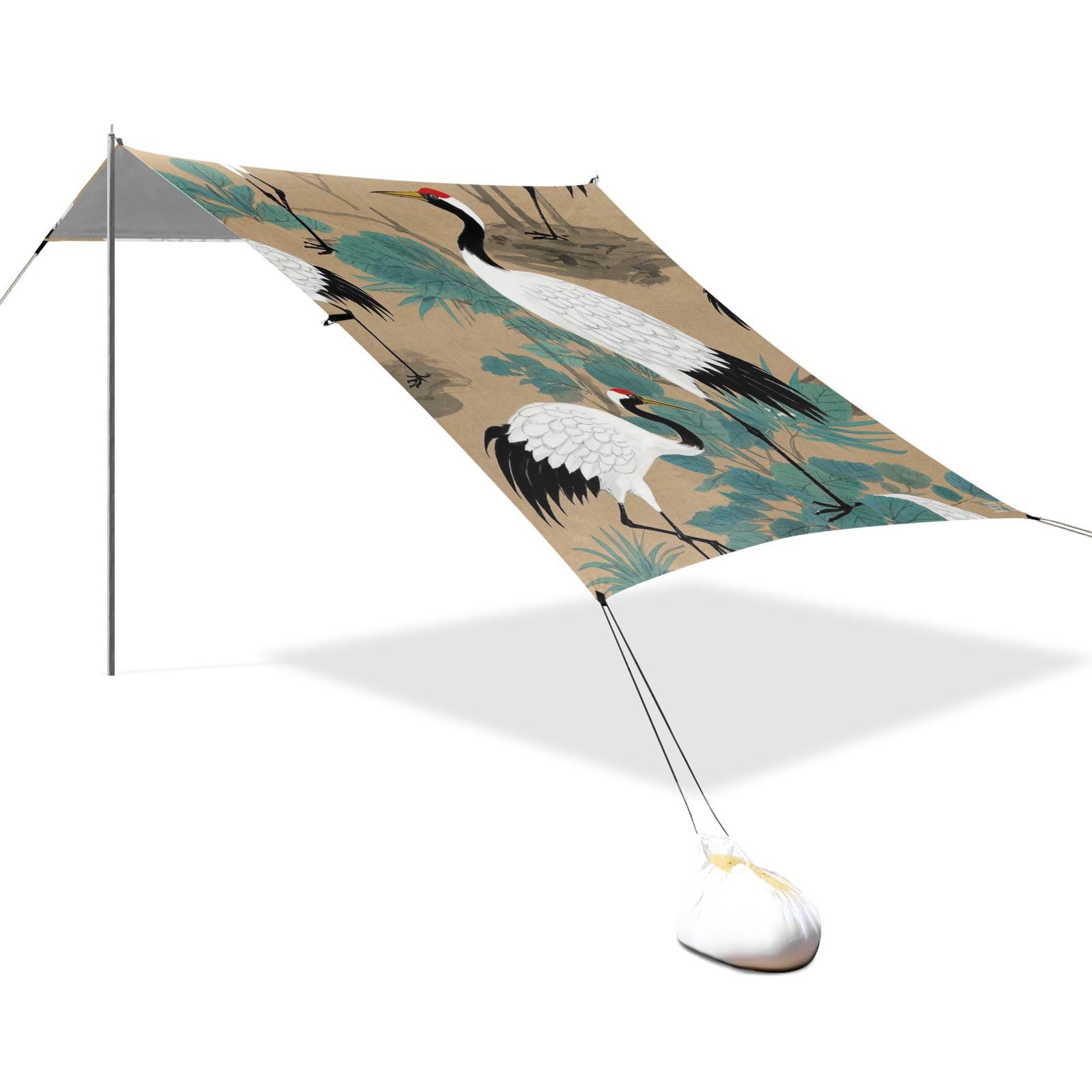 Grand pare-soleil pliable avec pelle à sable, sacs de sable, poteaux de stabilité pour les voyages en famille, les pique-niques et le camping Beige