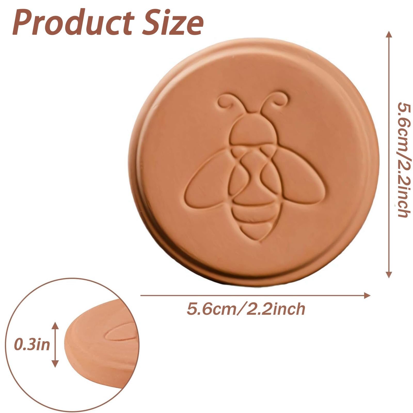 2 Pack Terracotta Brown Sugar Saver Bee, Reusable Brown Sugar Keeper Disc to Maintain Food Moisture, Multiple Uses for Food Storage Containers - 3