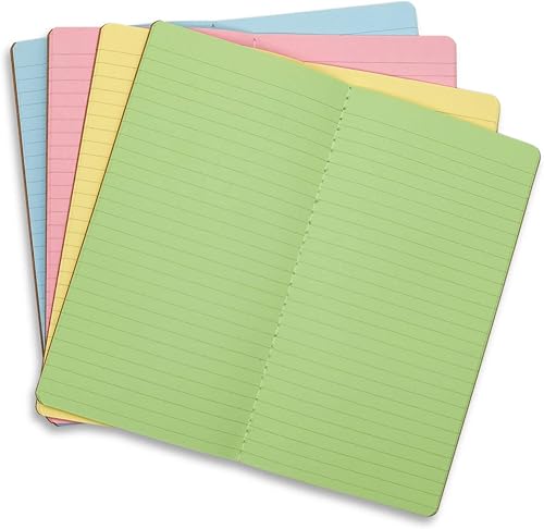 Tiankool Travelers - 4 paquetes de repuesto para cuaderno de viajero, repuestos para diario de viaje de cuero, cuaderno rayado de 4 colores para