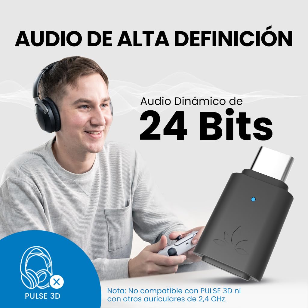 Avantree C81-Gaming – Adaptador de Audio USB-C Bluetooth 5.3 para PS5, Chip Qualcomm, aptX Adaptive & HD, Sonido Premium, Compatible con AirPods, Auriculares Bose y más