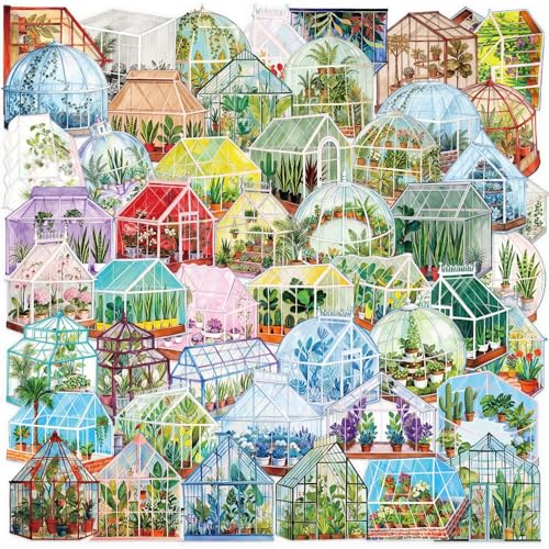 Image of 50PCS Transparent Greenhouse Plants Stickers Nature Botanical Floral Aesthetic PET Sticker Waterproof Decorative Decal for Scrapbook DIY Crafts Journal Planner Water Bottles Laptop Phone (Green)