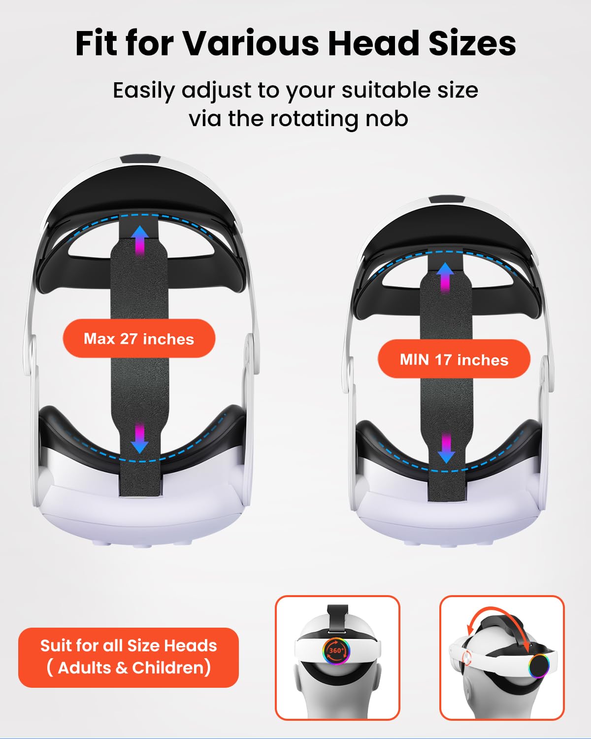 GEEKERA Headstrap Compatible con Meta-Quest 3/3S, 10000mAh Batería Head Strap para la Cabeza RGB, Accesorio VR con Correa Ajustable y Recarga Rápida, Tiempo de Juego Prolongado de 4 Horas