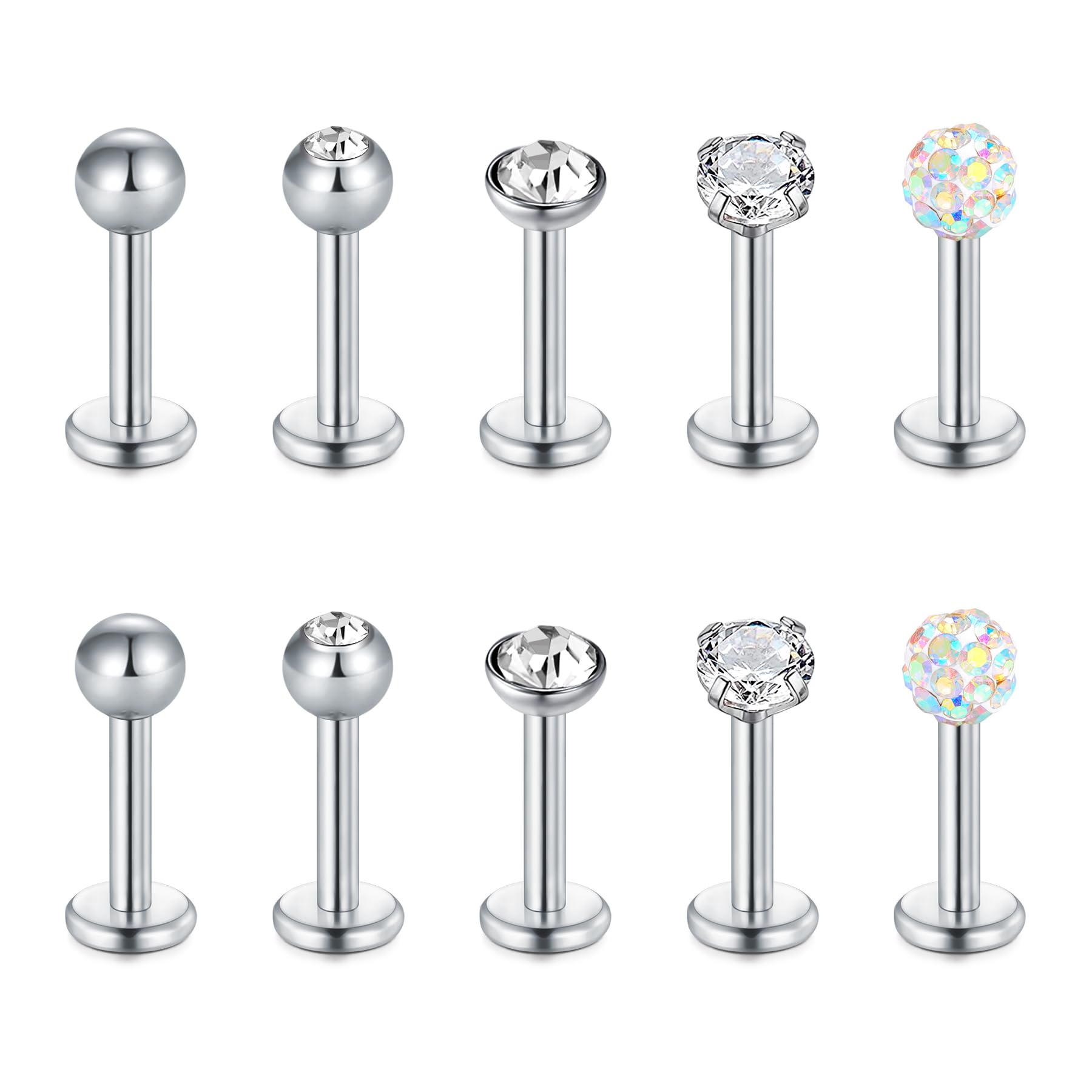 Briana Williams 10pcs 1.2mm 316L Acero Inoxidable Labret Labio Piercing Tragus Helix cartílago Pendiente Barbell Stud, 6-8 mm Longitud de la Barra — view 11