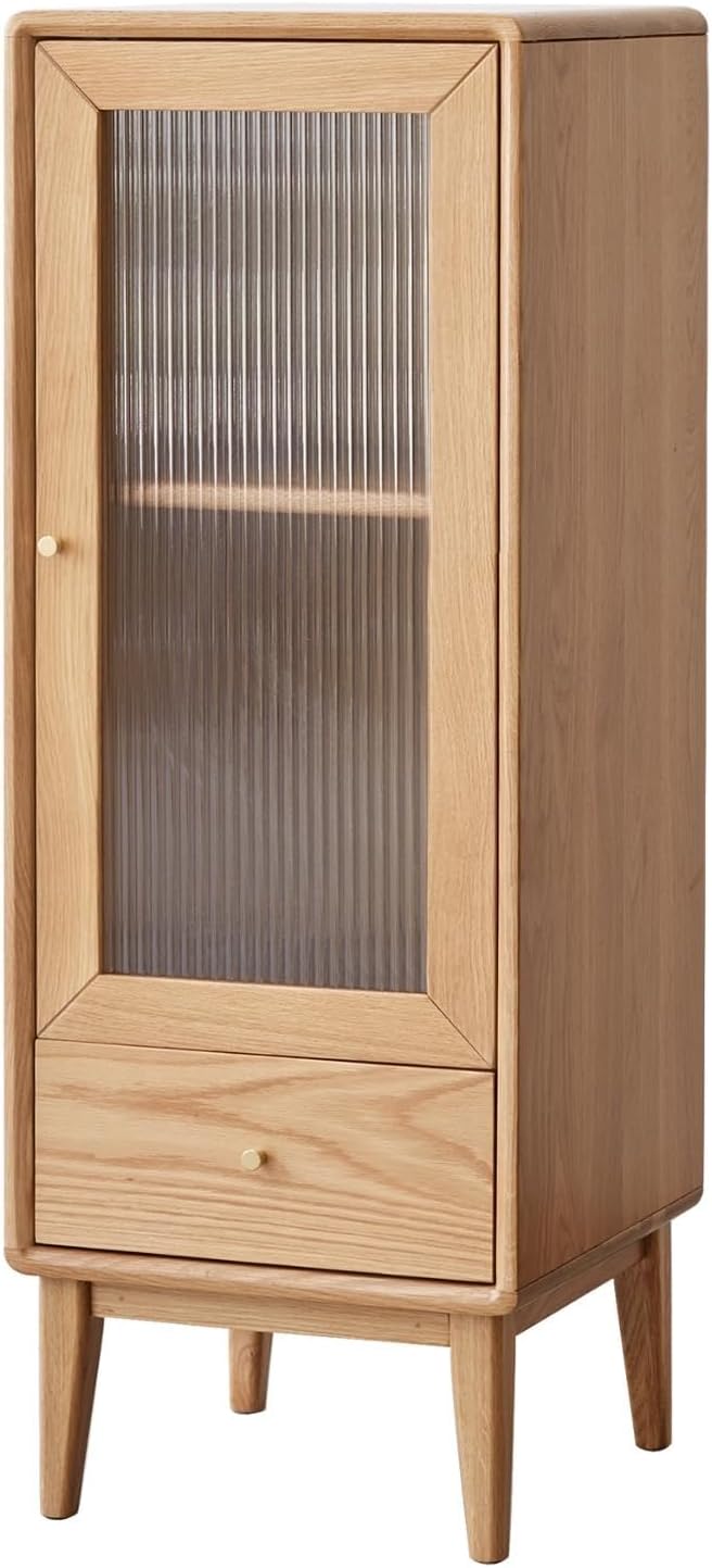Buffet Cabinet-100% Solid Oak Wood Storage Cabinet with Drawers & Door-Floor Cabinet,Accent Cupboard-Versatile Sideboard for Living Room, Entryway, Kitchen-37.4IN,Walnut Color