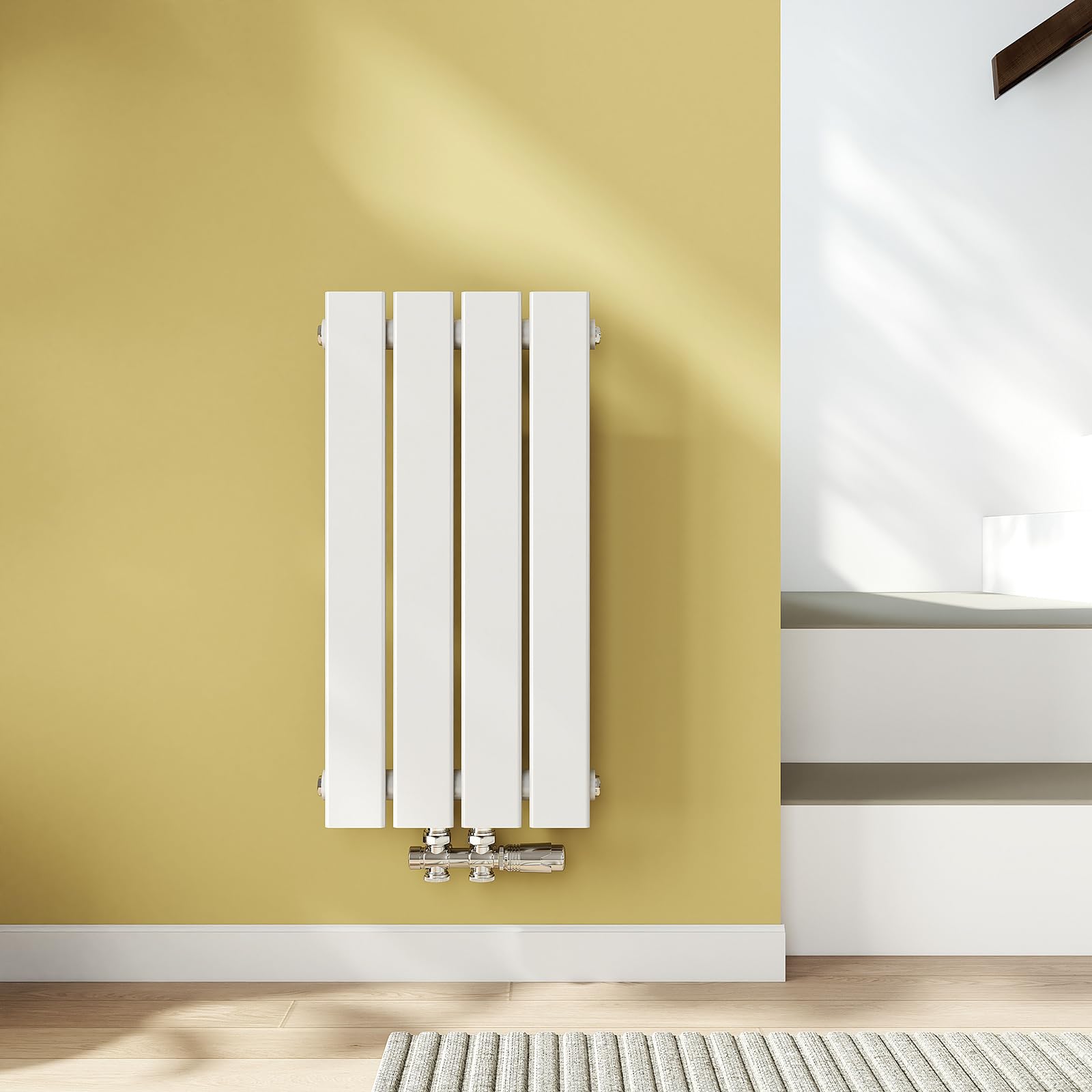 EMKE Design Heizkörper Klein 60x30 cm Vertikal Flachheizkörper mit Mittelanschluss, Einlagig Paneelheizkörper Wandheizkörper für Bad, Schlafzimmer & Wohnzimmer, Weiß 210W