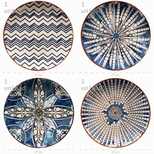 Miniatura 3 de Mäser 934017 Ibérico Blue - Vajilla De 12 Piezas Para 4 Personas En Estilo Morisco, Juego De Platos Con Diferentes Patrones Vintage En Blanco Y Azul, Gres