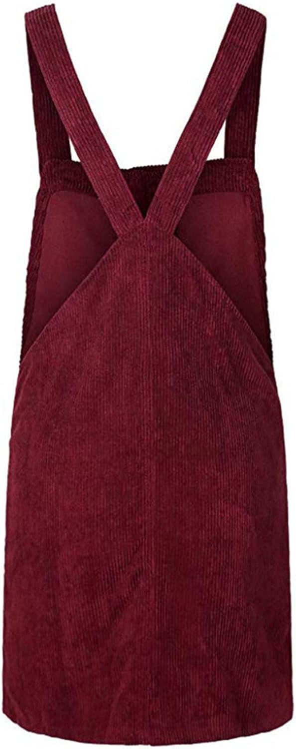 Women's Straps A-Line Corduroy Pinafore Bib Pocket Overall Dress Button Down Sleeveless Mini Dress with Pockets