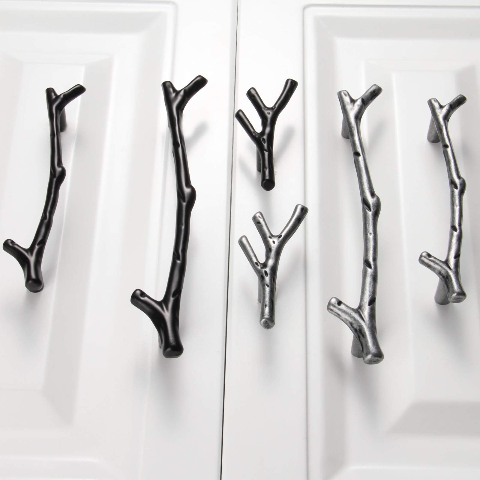 Lot 10 Poignées De Meuble Noir Motif Branche D'arbre – 1 Trou – Finition Mate
