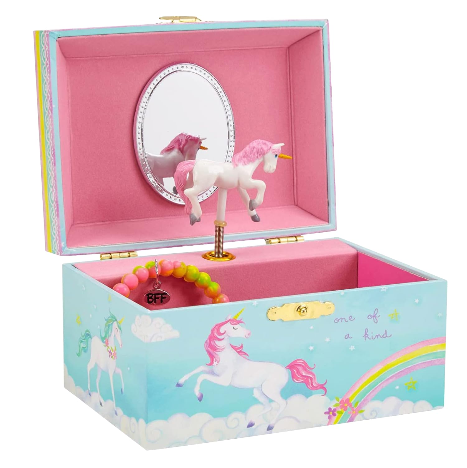 Jewelkeeper - Portagioie per Bambina con Unicorno Roteante, Arcobaleno e Carillon - Scatola Musicale con Accessori Unicorno Bambina per Conservare Gioielli - Melodia di Bel Sognatore