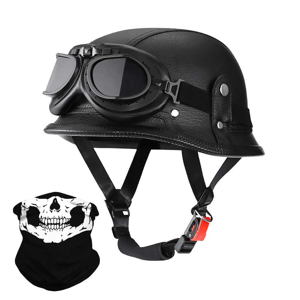 Vintage Deutsche Motorrad Halbhelme Jethelm mit Schutzbrille Retro Halbschalenhelm mit ECE Erwachsene Damen Herren Motorradhelm für Cruiser Chopper Fahrrad Mofa Moped Scooter M~XXL
