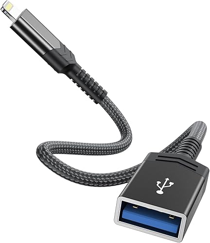 Adaptador OTG de cámara Lightning a USB para iPhone, certificado Apple MFi USB 3.0 OTG adaptador de cable hembra compatible con unidad flash USB,