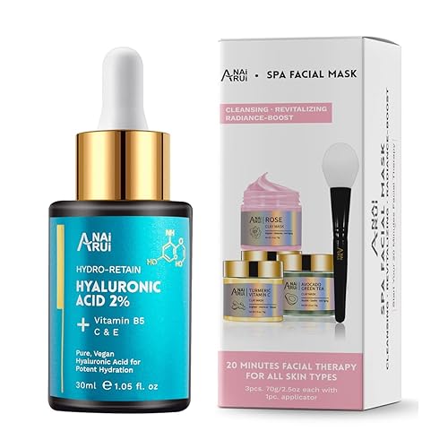 ANAI RUI Turmeric Viamtin C Clay Mask Set-Rose Facial Mask-Avocado Green Tea Mud Mask.,Juego de máscara de arcilla +2% suero de ácido hialurónico