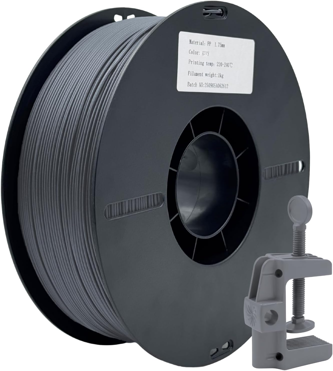 Low Warp PP Filament, 1.75mm +/-0.03mm Polypropylene for 3D Printing, Ultra Tough and Lightweight Filament for FDM 3D Printer 2.2lb (1kg), Grey