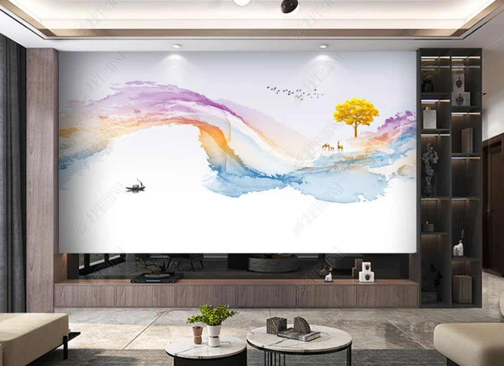 Papier peint paysage encre chinoise pour salon et chambre moderne