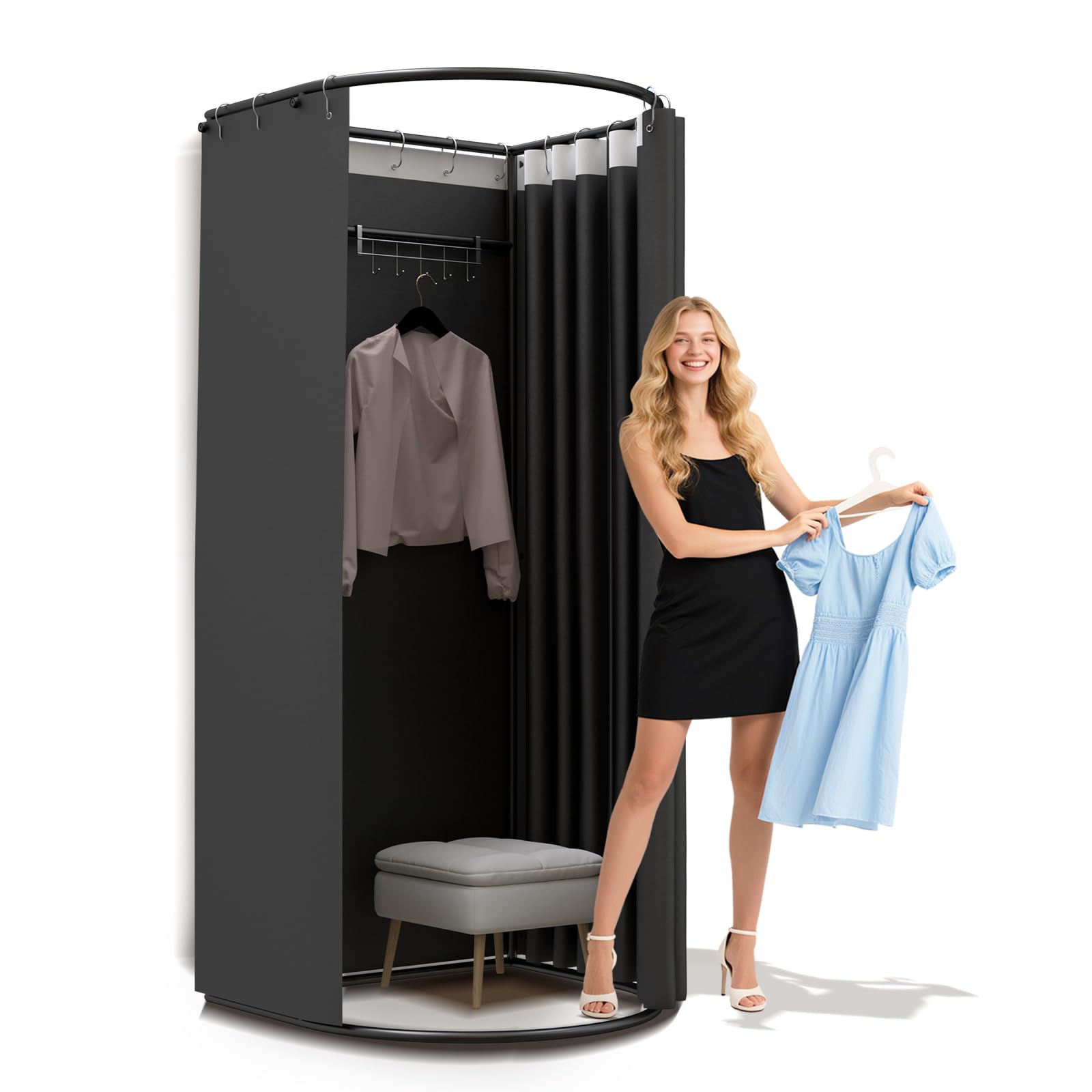 AMSXNOO Clothing Store Fitting Room, Removable Temporary Changing Locker Room with Shading Curtain, Portable Privacy Dressing Room for House Office