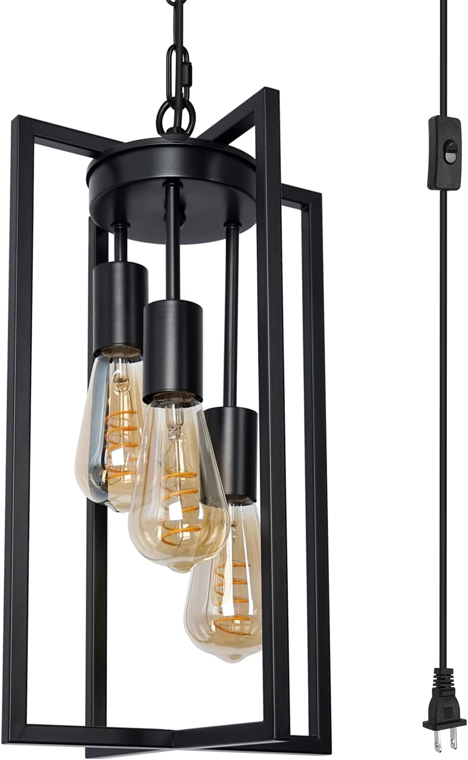 Black Industrial Plug in Pendant Lighting with 17.8ft Cord, Farmhouse