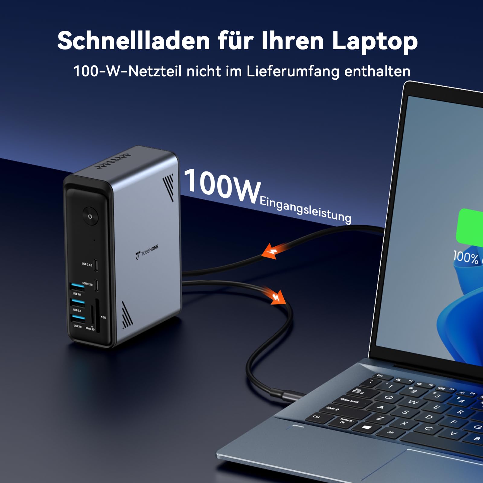 TobenONE 18-in-1 Laptop-Dockingstation mit 3 Monitoren, Dreifach/Doppel 4K | 3 HDMI, 9 USB A/C(Max 5Gbps), RJ45, PD 3.0, Audio, USB-C-Dockingstation für Windows/Dell/Lenovo/HP/ThinkPad, Ohne Netzteil