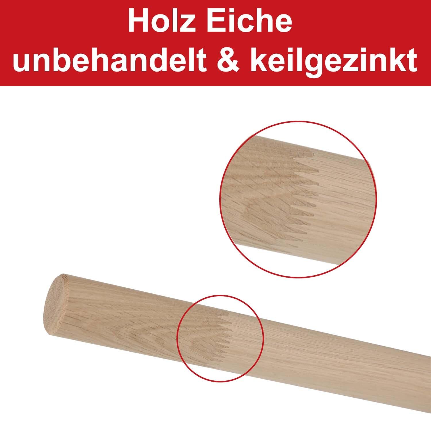 TIBU Eiche Holz Handlauf keilgezinkt unbehandelt Geländer 0,3m - 6m, Länge 130 cm und 2 Edelstahl Halter Weiss