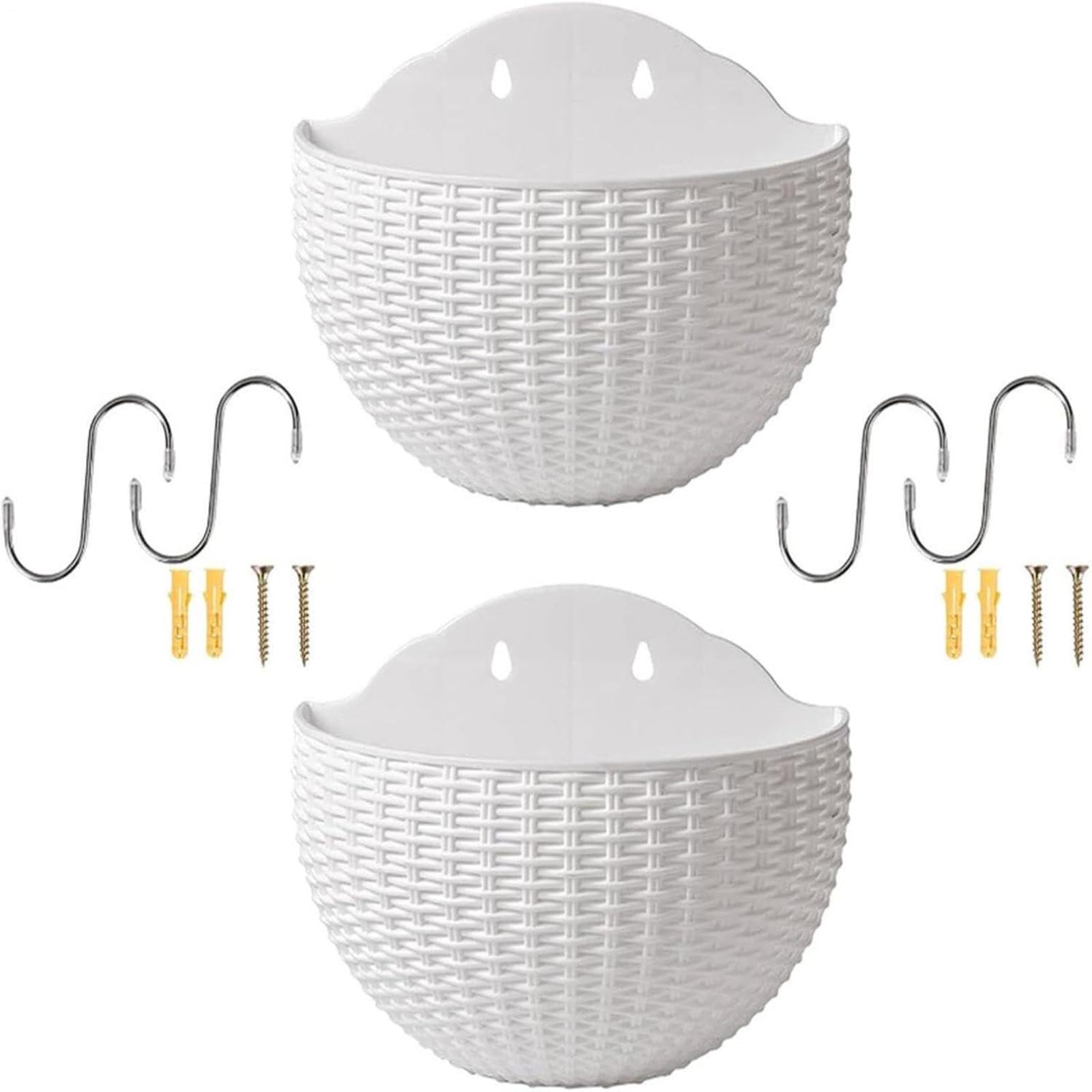 Zaqeio 2PCS Hanging Planters Wall Hanging Basket Imitation Rattan Flower Pot Semicircle Hangin-g Plant Pots Plants Holder Hanger with Drainage and Hooks for Balcony Fence Garden Outdoor Indoor