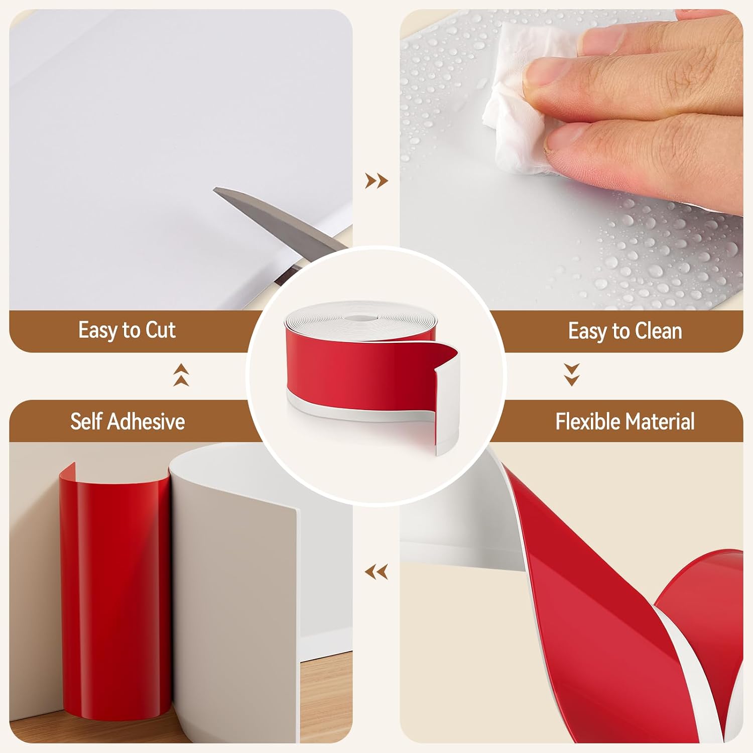 Vinyl Baseboard Molding Trim, Peel and Stick Rubber Wall Trim Molding, Self Adhesive Flexible Cove Base Molding for Garage, Bathroom, Cabinet, Floor and Wall (White, 4in X 20ft)